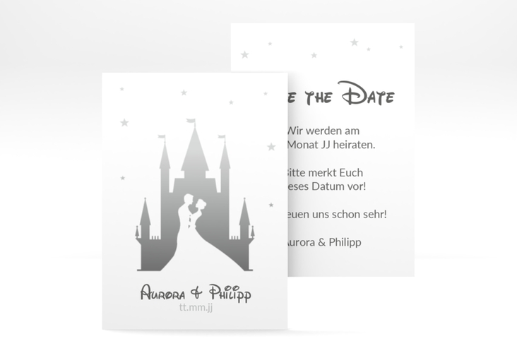 Save the Date-Visitenkarte Castle Visitenkarte hoch grau hochglanz
