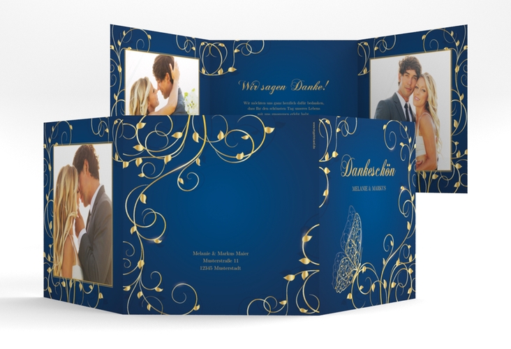 Dankeskarte Hochzeit Eternity quadr. Doppel-Klappkarte blau hochglanz