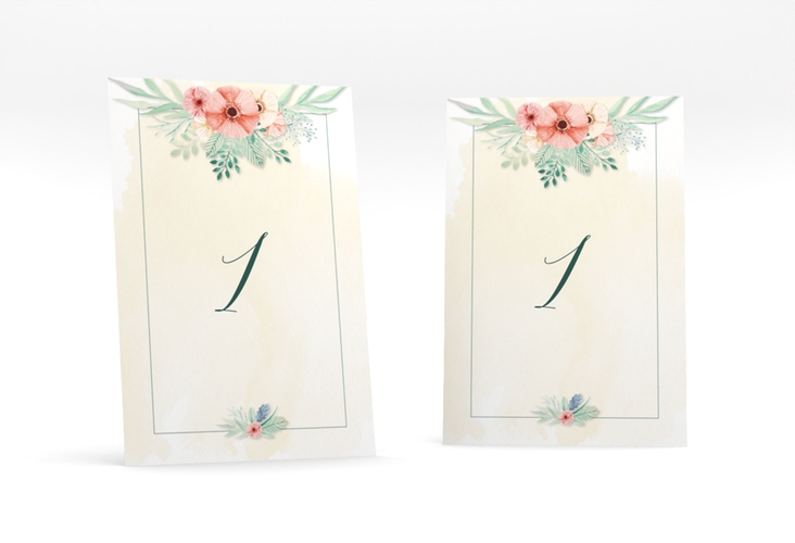 Tischnummer Hochzeit Surfinia Tischaufsteller apricot