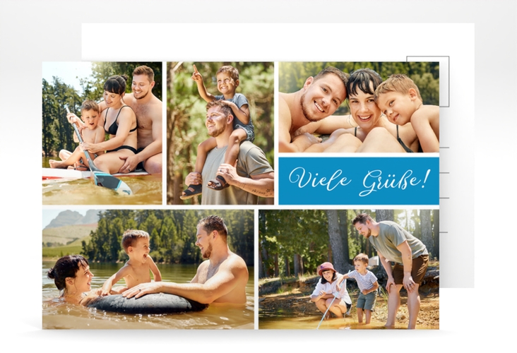 Foto-Postkarte Farbenfroh A6 Postkarte blau mit fünf Fotos