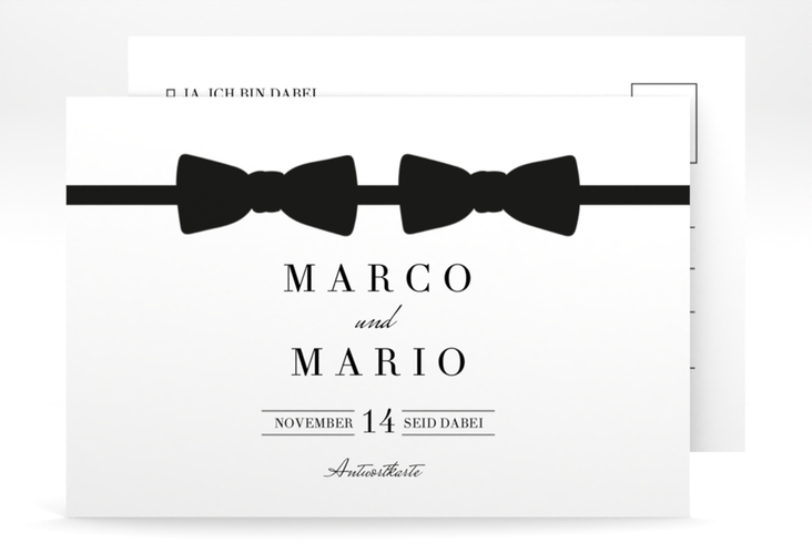 Antwortkarte Hochzeit Suits A6 Postkarte schwarz