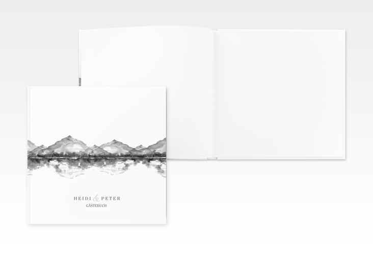 Gästebuch Creation Bergliebe 20 x 20 cm, Hardcover grau mit Gebirgspanorama für Berghochzeit