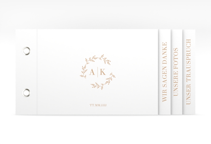 Danksagungskarte Filigrana Booklet beige hochglanz in reduziertem Design mit Initialen und zartem Blätterkranz
