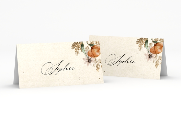 Tischkarte Hochzeit Wildfang Tischkarten beige mit getrockneten Wiesenblumen