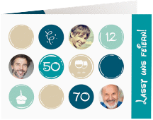 Einladung 70. Geburtstag Circles A6 Klappkarte quer tuerkis