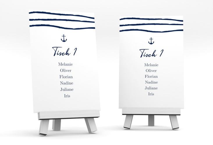 Tischaufsteller Hochzeit Liebesanker Tischaufsteller blau mit maritimem Streifenmuster und kleinem Anker