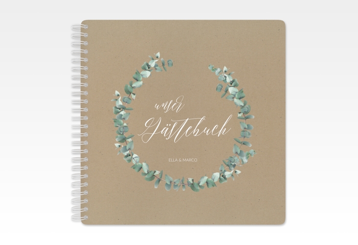 Gästebuch Hochzeit Silverleaf Ringbindung Kraftpapier mit Eukalyptus-Zweig