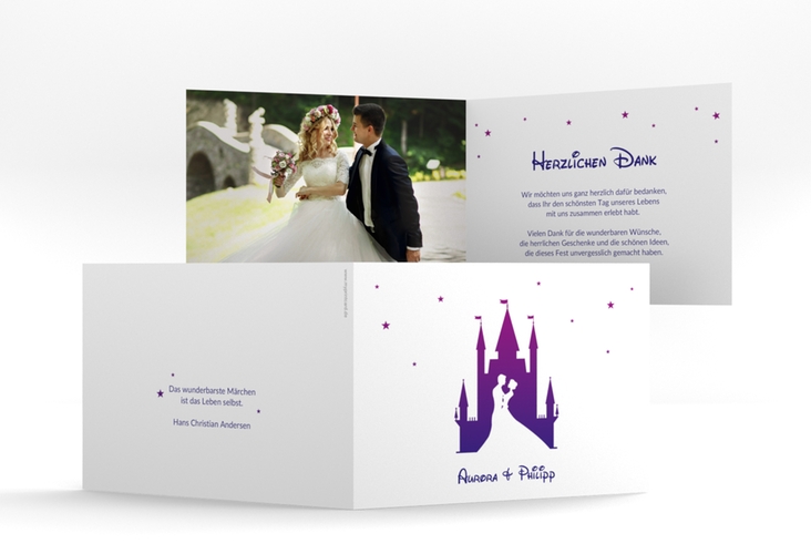 Danksagungskarte Hochzeit Castle A6 Klappkarte quer lila