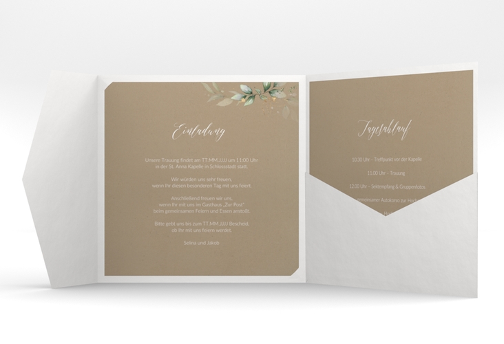 Hochzeitseinladung Greenish Pocketfold Kraftpapier