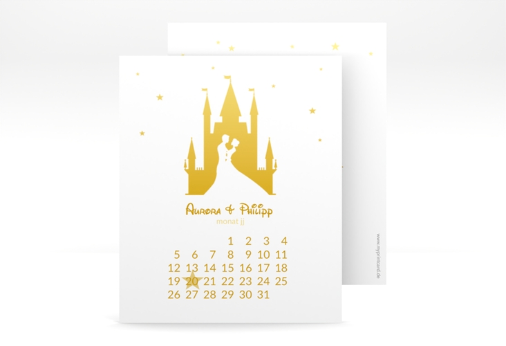 Save the Date-Kalenderblatt Castle Kalenderblatt-Karte gold hochglanz