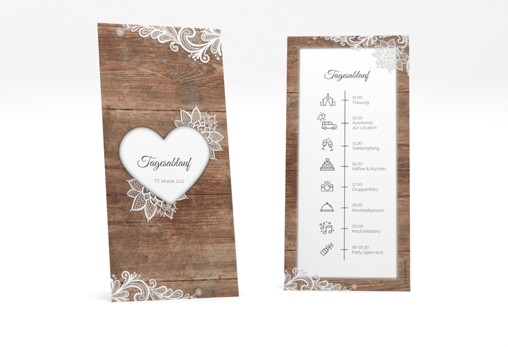 Tagesablauf Hochzeit Spitze lange Karte hoch