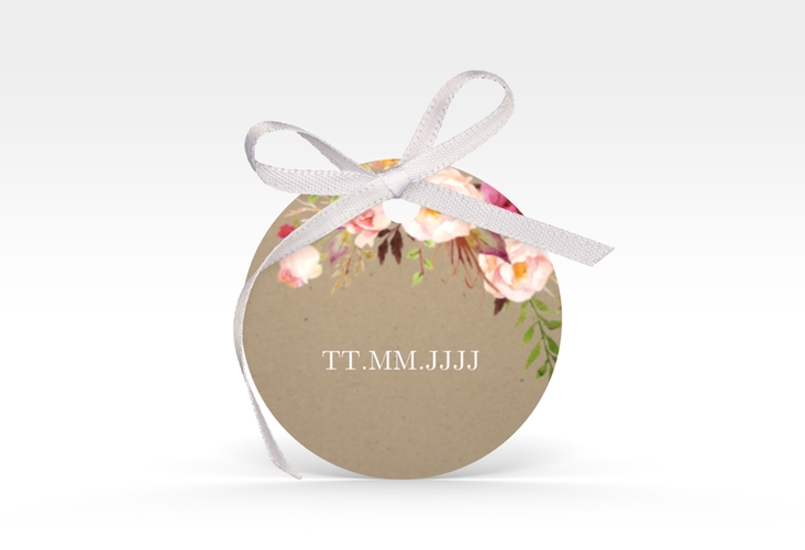Geschenkanhänger Hochzeit Flowers Geschenkanhänger, rund Kraftpapier mit bunten Aquarell-Blumen