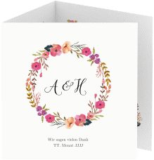 Klick: Details zu Dankeskarte Hochzeit "Fiore" anzeigen Dankeskarte Hochzeit Fiore quadr. Doppel-Klappkarte weiss