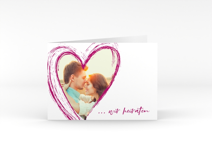 Hochzeitseinladung Liebe A6 Klappkarte quer pink
