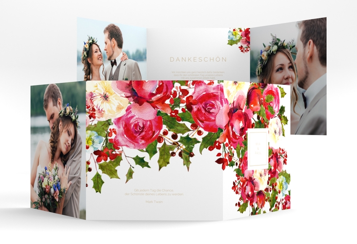 Dankeskarte Hochzeit Blumenpracht quadr. Doppel-Klappkarte hochglanz