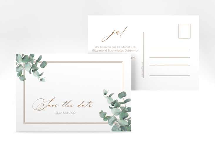 Save the Date-Postkarte Eucalypt A6 Postkarte mit Eukalyptus und edlem Rahmen