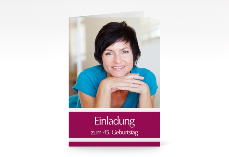 Einladung Geburtstag Gerd/Gerda A6 Klappkarte hoch pink hochglanz mit Foto