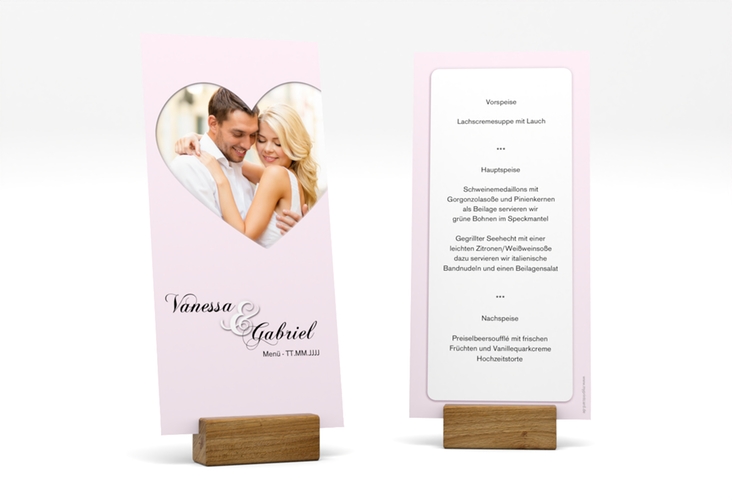 Menükarte Hochzeit Sweetheart lange Karte hoch rosa hochglanz
