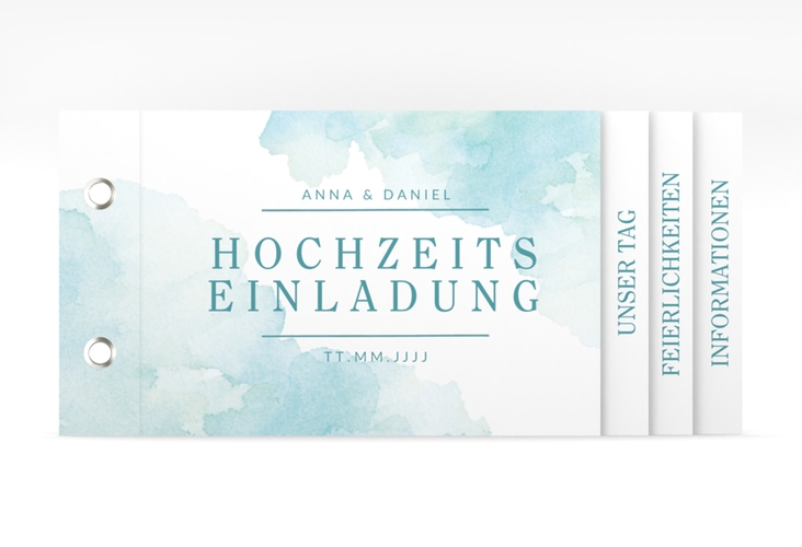 Hochzeitseinladung Blush Booklet tuerkis hochglanz