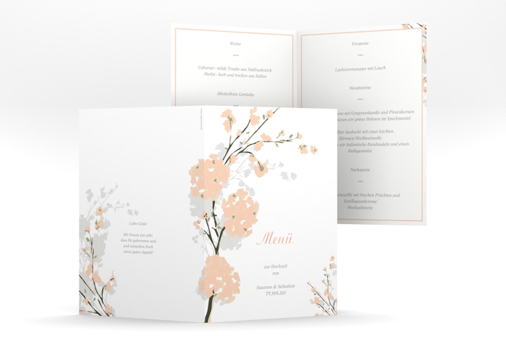 Menükarte Hochzeit Salerno A5 Klappkarte hoch apricot hochglanz