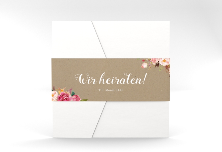 Hochzeitseinladung Flowers Pocketfold Kraftpapier mit bunten Aquarell-Blumen