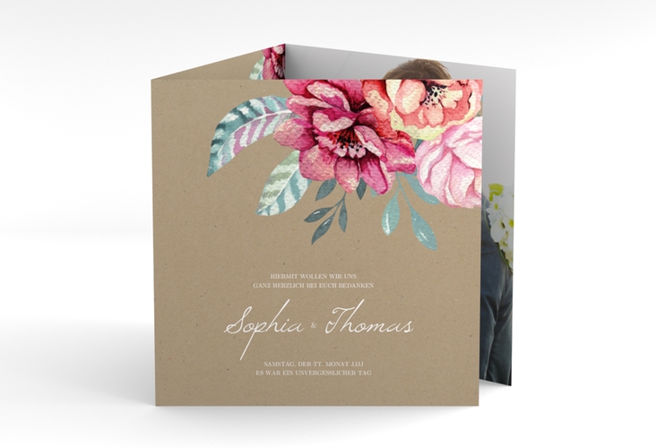 Dankeskarte Hochzeit Blooming quadr. Doppel-Klappkarte Kraftpapier hochglanz