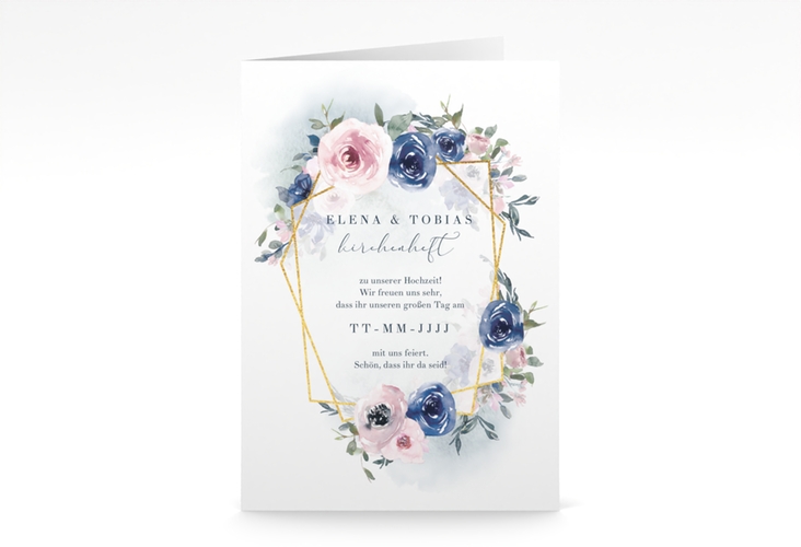 Kirchenheft Hochzeit Dustyblue A5 Klappkarte hoch