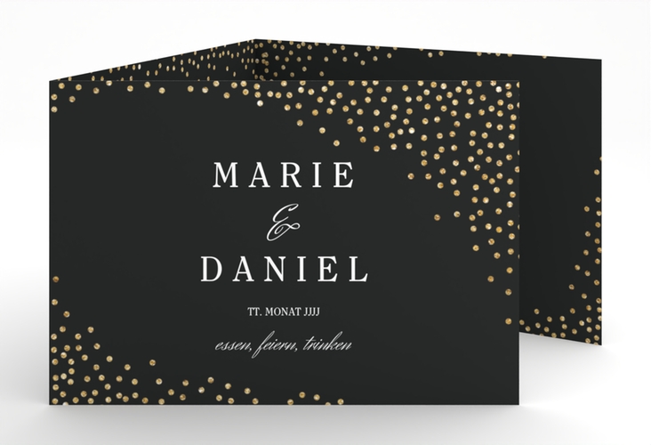 Hochzeitseinladung Glitter A6 Doppel-Klappkarte schwarz