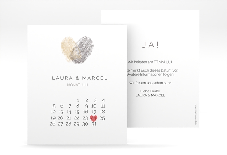Save the Date-Kalenderblatt Fingerprint Kalenderblatt-Karte beige schlicht mit Fingerabdruck-Motiv