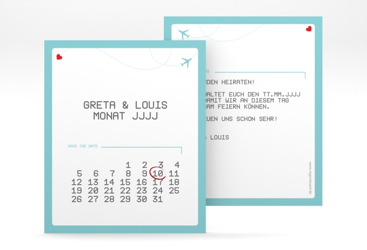 Save the Date-Kalenderblatt Weddingpass Kalenderblatt-Karte blau