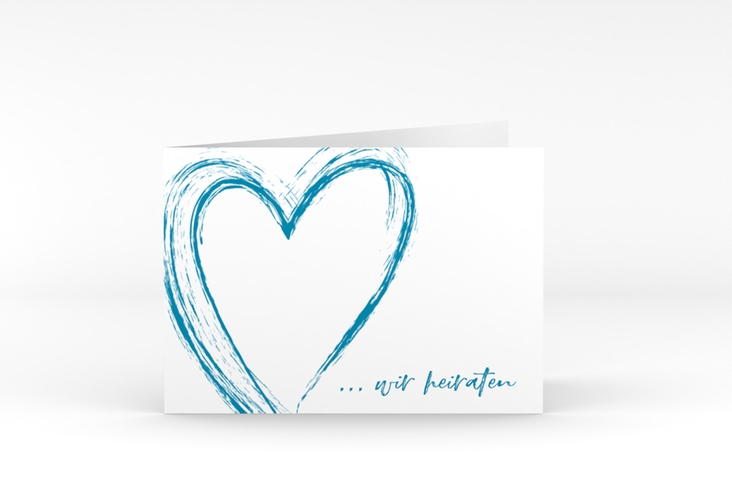 Hochzeitseinladung Liebe A6 Klappkarte quer tuerkis hochglanz