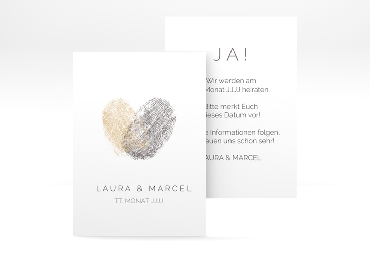 Save the Date-Visitenkarte Fingerprint Visitenkarte hoch beige schlicht mit Fingerabdruck-Motiv