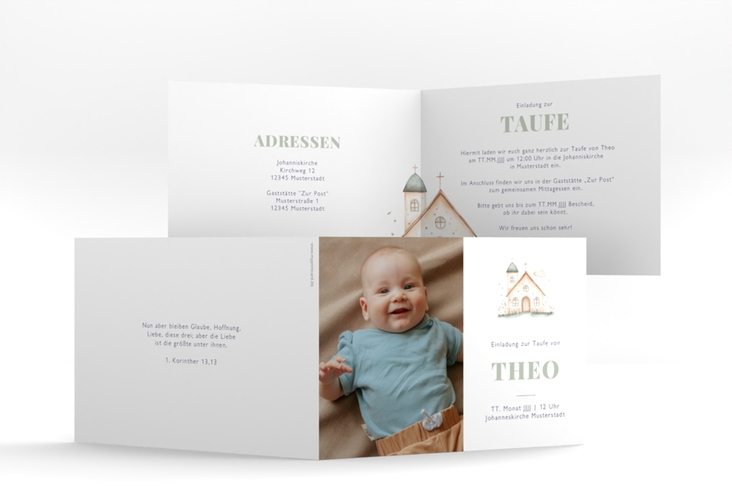 Einladung Taufe Cute Church A6 Klappkarte quer