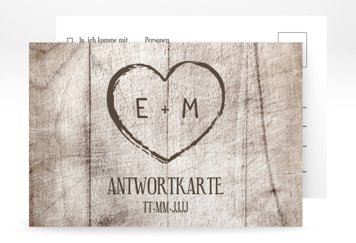 Antwortkarte Hochzeit Wood A6 Postkarte weiss hochglanz