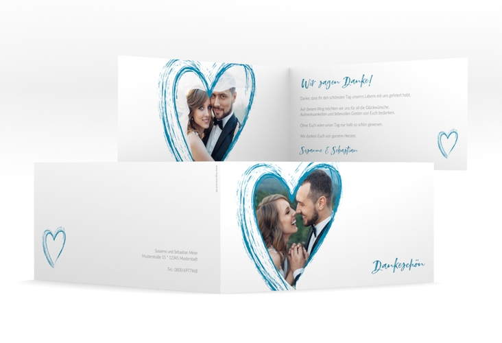 Danksagung Hochzeit Liebe lange Klappkarte quer tuerkis