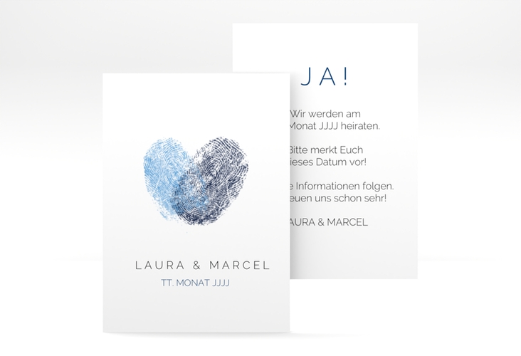 Save the Date-Visitenkarte Fingerprint Visitenkarte hoch blau schlicht mit Fingerabdruck-Motiv