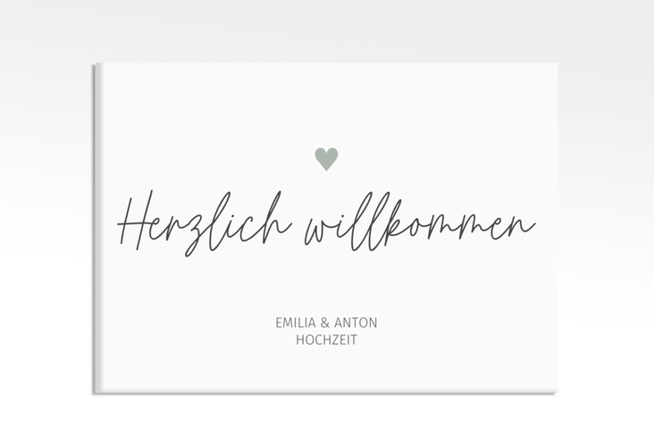 Willkommensschild Leinwand Herzschlag 70 x 50 cm Leinwand weiss schlicht und elegant mit Herzchen