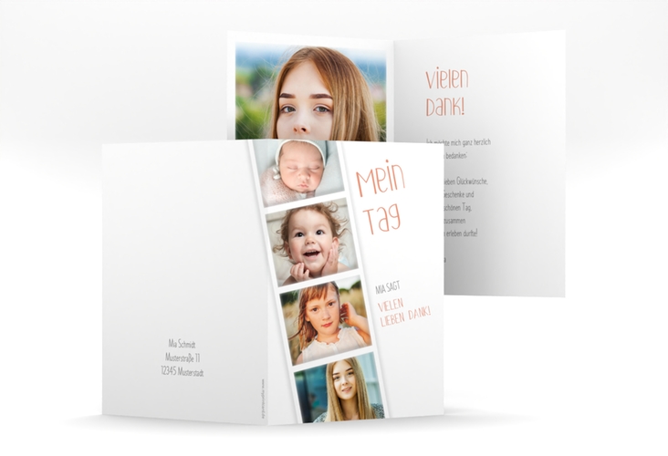 Danksagung Jugendweihe Photostrip A6 Klappkarte hoch apricot