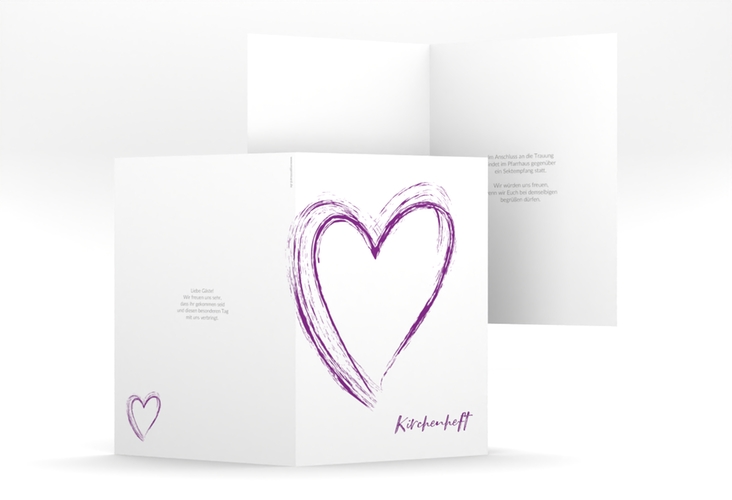 Kirchenheft Hochzeit Liebe A5 Klappkarte hoch lila hochglanz