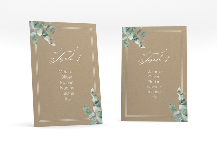 Tischaufsteller Hochzeit Eucalypt Tischaufsteller Kraftpapier mit Eukalyptus und edlem Rahmen
