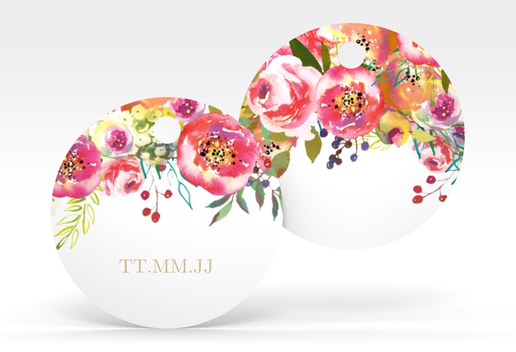 Geschenkanhänger Hochzeit Flowerbomb Geschenkanhänger, rund weiss hochglanz