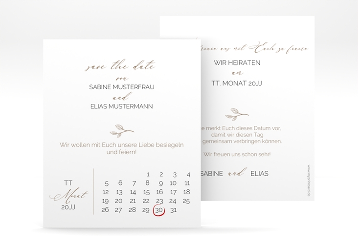 Save the Date-Kalenderblatt Plain Kalenderblatt-Karte weiss hochglanz