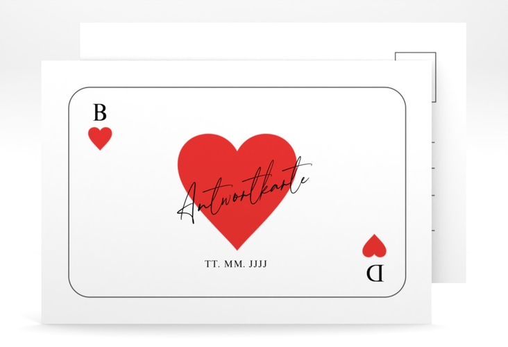 Antwortkarte Hochzeit Kartenspiel A6 Postkarte im Herz-Ass-Design eines Kartenspiels
