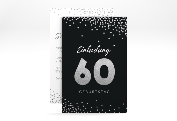 Einladung 60. Geburtstag Glitzer A6 Karte hoch grau