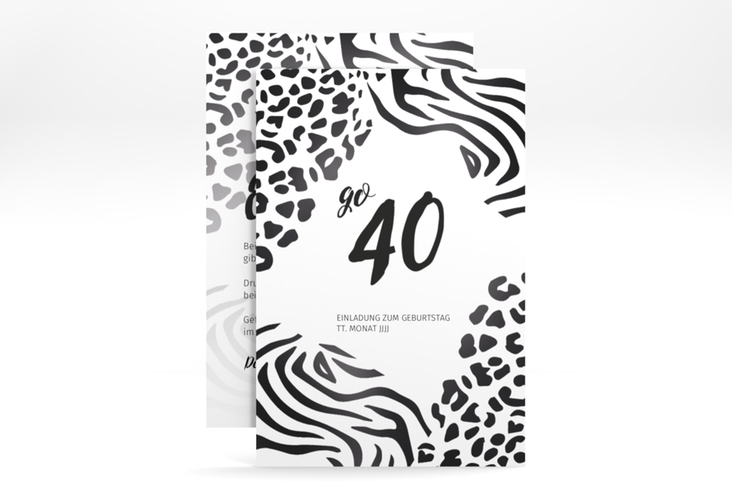 Einladung 40. Geburtstag Wild A6 Karte hoch mit Leopardenmuster