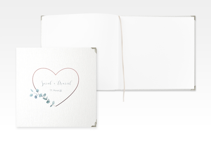 Gästebuch Selection Hochzeit Greenheart Leinen-Hardcover rosa mit elegantem Herz und Eukalyptus-Zweig