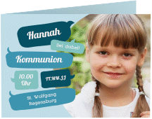 Einladung Kommunion Speak A6 Klappkarte quer blau