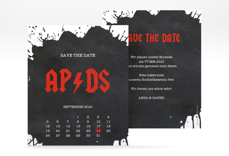 Save the Date-Kalenderblatt Hardrock Kalenderblatt-Karte schwarz hochglanz für Rockband-Fans
