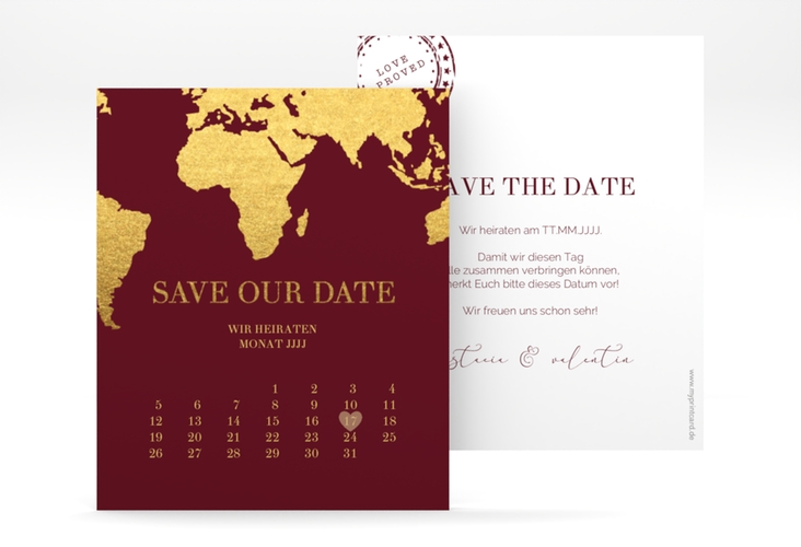 Save the Date-Kalenderblatt Traumziel Kalenderblatt-Karte im Reisepass-Design