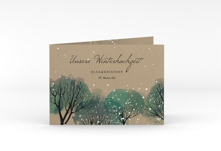 Hochzeitseinladung Winterhochzeit A6 Klappkarte quer Kraftpapier